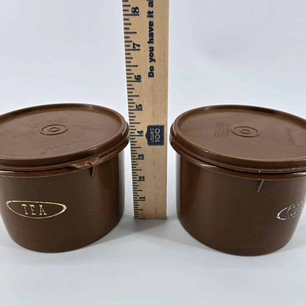 Tupperware Canister Set Vintage Tea Coffee Brown Small 2pc